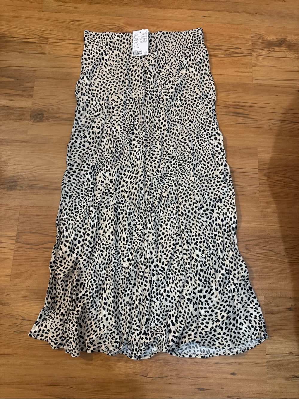 H&M Cream and Black Animal Print Midi Skirt
